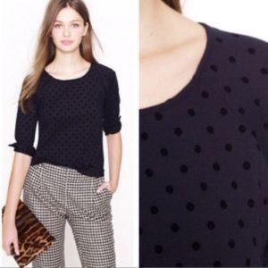 J. CREW Velvet Dots Sweater, Navy Ponte Top 3/4 Sleeves Party Shirt, XS